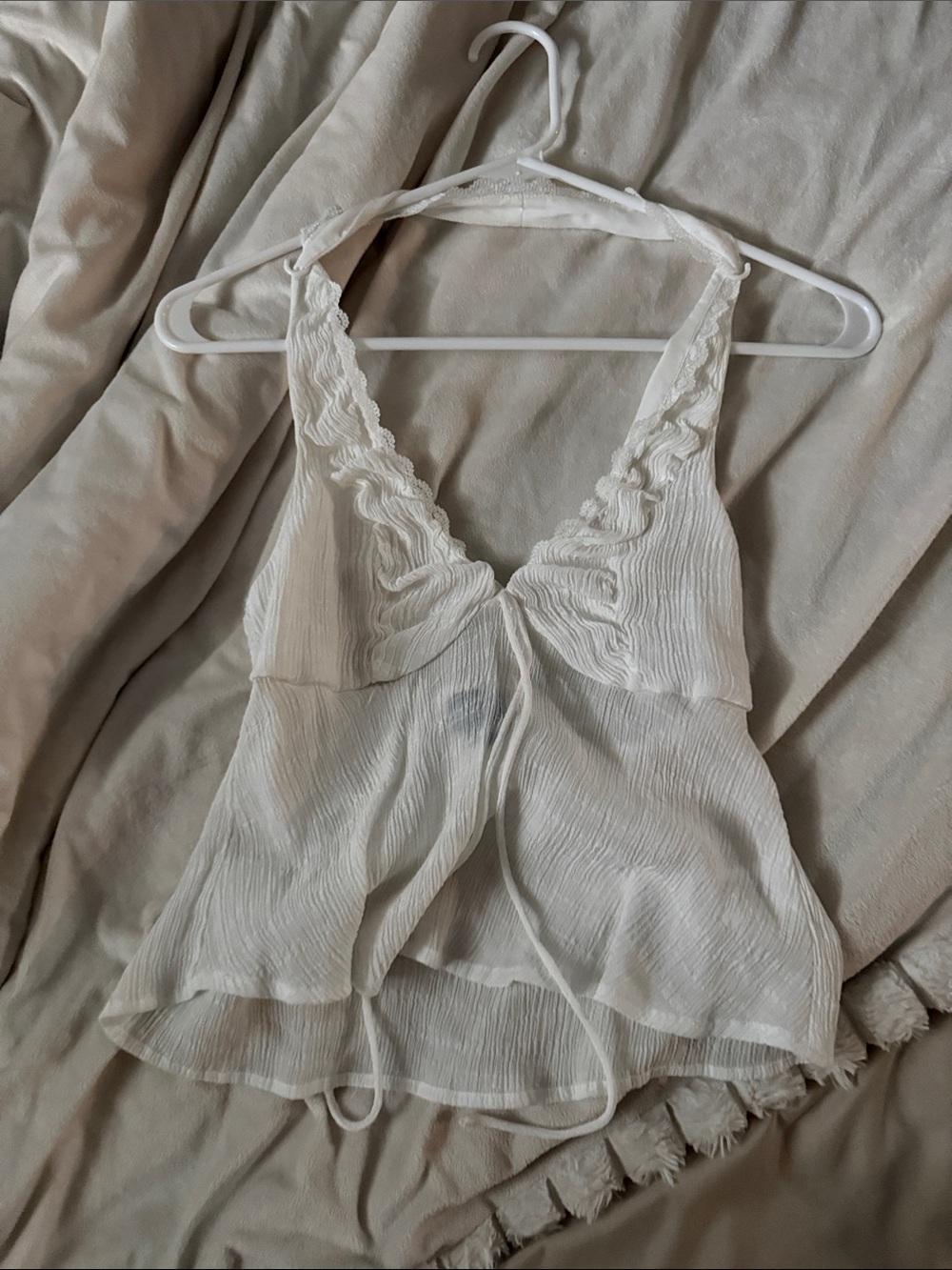 Delicate White Ruffled V-Neck Camisole